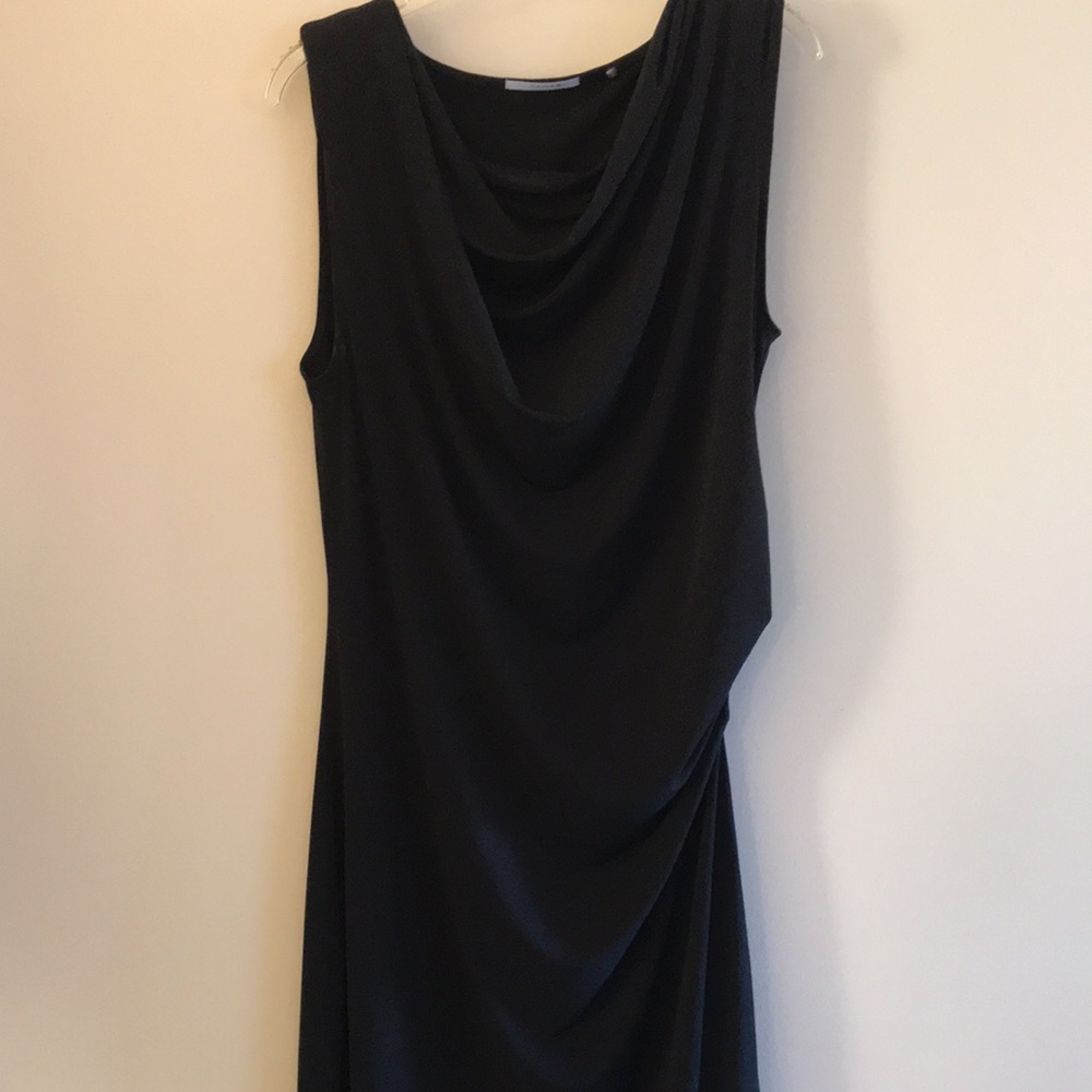 T Tahari | Black Sleeveless Cowl Neck Ruched Side Asymmetrical Hem Dress Size L - Picture 3 of 8